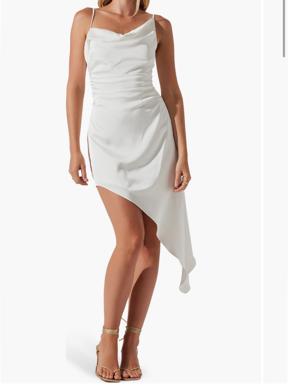 NWT Astr vitsta White Asymmetrical hem Draped ruched Slip Skirt bridal chic